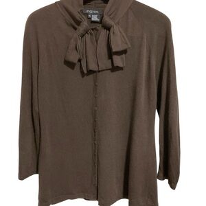 Etcetera Brown Button Down Sweater With Bow Accent At Neck In Women’s Size XL